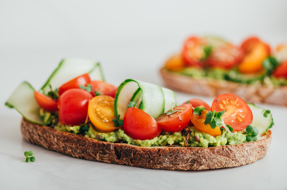 Tasty open sandwich from toasted sourdough bread with mashed avocado and fresh tomatoes
fruit and vegges to improve your prostate health